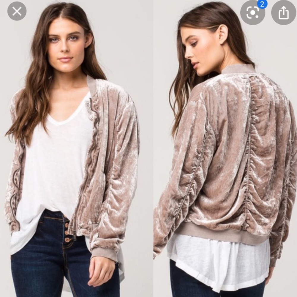 Free People Velvet ruched bomber jacket